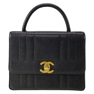 Auth CHANEL New Mademoiselle - Black Calfskin Handbag Gold hardware